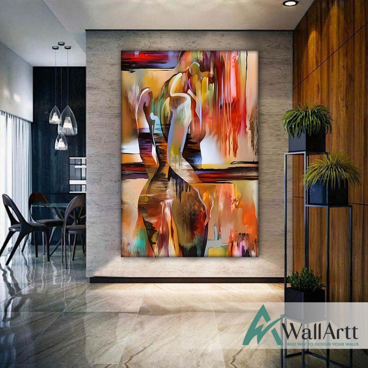 Abstract Naked Woman Textured Partial Oil Painting - Wall Art